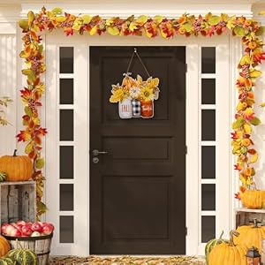 Fall Pumpkin Wooden Sign Decor Front Door Hanging Colorful Rustic Floral Autumn Wall Pediments for Farmhouse Home Porch Outdoor Indoor Seasonal Welcome Sign MY005