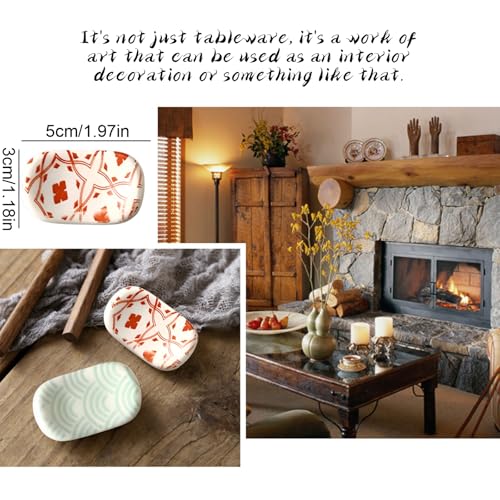 RoadLoo Keramik Stäbchen Halter, 12 Stücke Stil Druck Stäbchen Stäbchenhalter Set Stehen Messer Abendessen Löffel Halter Gabel Messer Ständer Hand Gedruckt Glasur Halterung Essstäbchen-Ablagen (C)