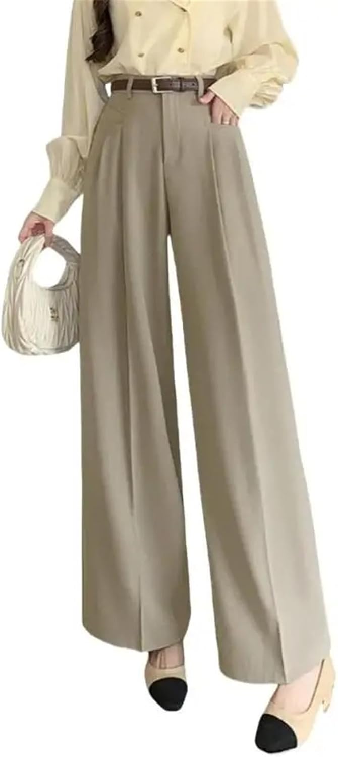 Women's Vintage High Waist Casual Pants Autumn Lady Workwear Wide Leg Trousers Female Clothing