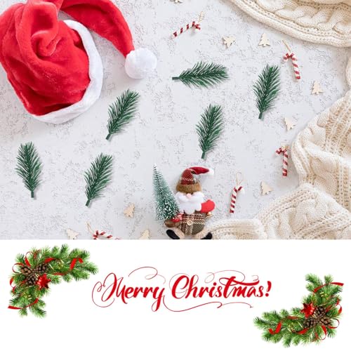 50 Stück Künstliche Tannenzweige, 6 cm Lang Tannenzweige Künstlich wie Echt, Grüne Pflanzen Adventskranz Deko DIY, Streudeko Weihnachten basteln für Girlande, Kranz und Weihnachtsverzierung