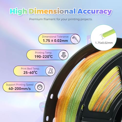 Image of FLASHFORGE Translucent Glitter PLA Crystal Summer Reverie Rainbow Filament, Shiny Sparkling Gradient 3D Printer Filament, Fast Color Change Between Green Yellow Orange Purple, Adjustable Transparency