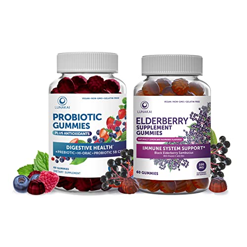 Elderberry & Probiotic Gummies Bundle - Immune Support With Zinc And Vitamin C Plus 5 Billion Cfu Probiotics & Prebiotic For Digestive Gut Health - Non-Gmo, All Natural Gummies #TOP20