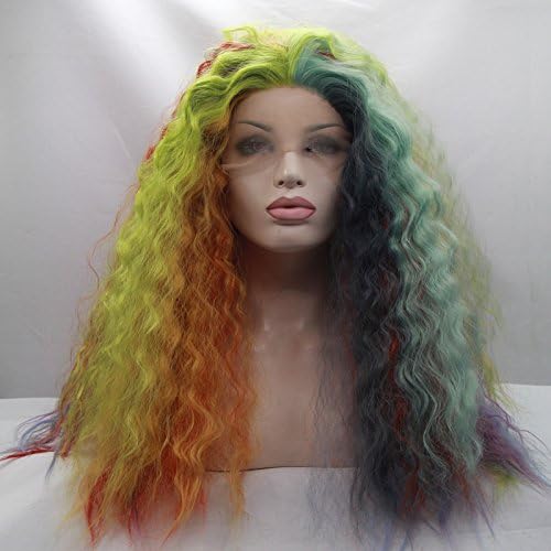 Xiweiya Wig Colorful Wig Synthetic Mixed Lace Front Wigs Long Wave Heat Resistant Fiber Wig