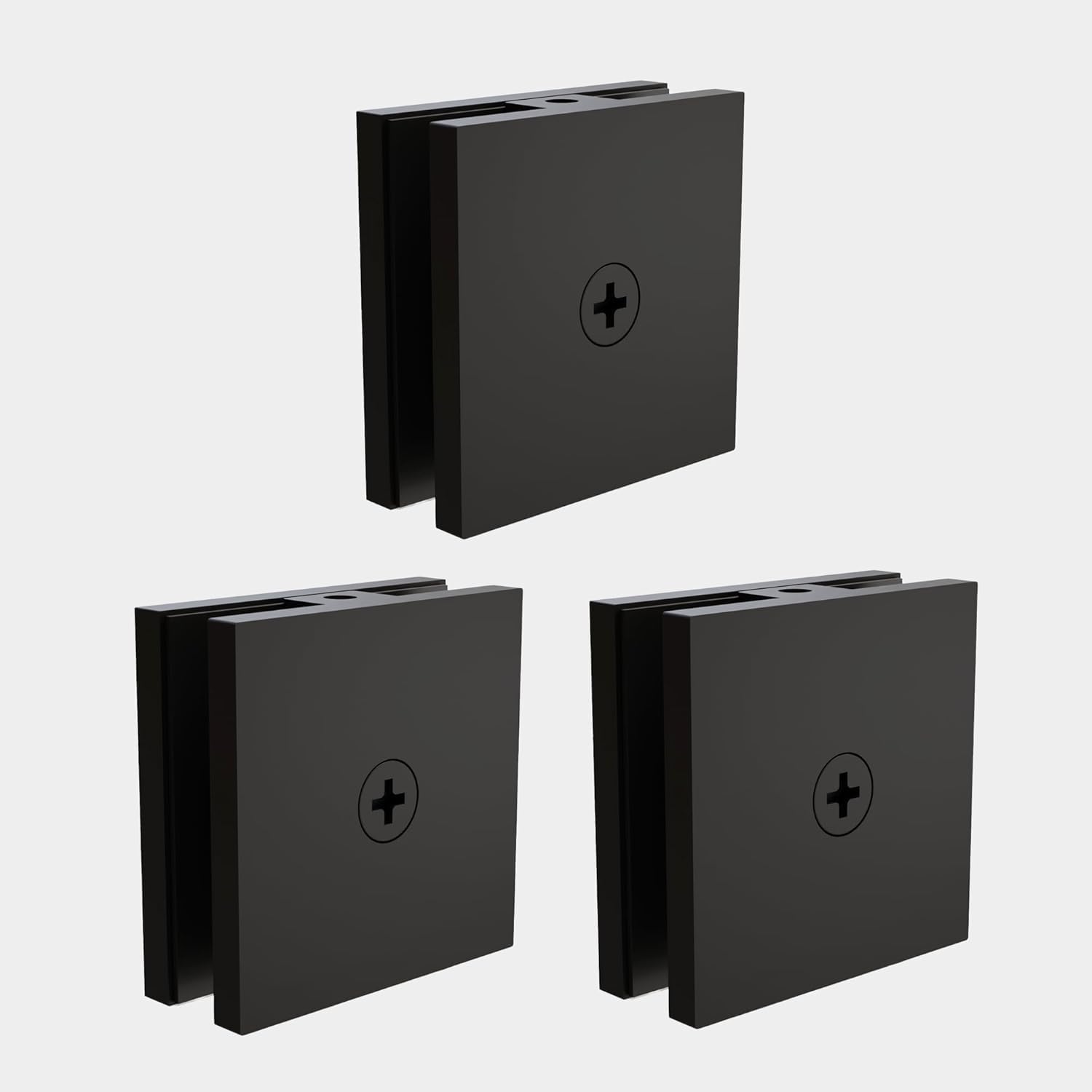 3 Pcs Stainless Steel Glass Clamp for 5/16" - 3/8" (8mm - 10mm) Tempered Glass 2" x 2" (50mm x 50mm) Shower Railing & Door Mount Clips for Balustrade Handrail Holder, Brackets (Matte Black)