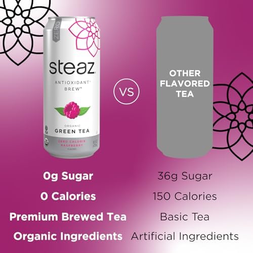 Steaz Zero Calorie Iced Green Tea, 16 OZ (Raspberry)