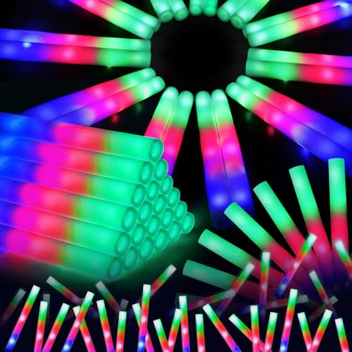 OLUPP 72PCS Foam Glow Sticks, Foam Light Up Sticks with 3 Modes Colorful Flashing, Glow Sticks for Wedding, Glow Stick Bulk Party Pack for Wedding, Raves, Concert, Camping, Carnival
