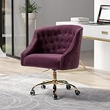 Velvet Home Office Chair with Gold Base, Comfortable Modern Cute Desk Chair, Adjustable Swivel Task