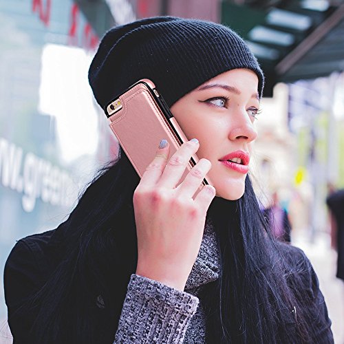 Iphone 6S Wallet Case,Iphone 6 Leather Case With Card Holder,Auker Shockproof Folio Flip Stand Rugged Protective Magnetic Slim Fit Purse Wallet Case With Money Pocket For Women/Men Iphone 6S Rosegold #TOP6