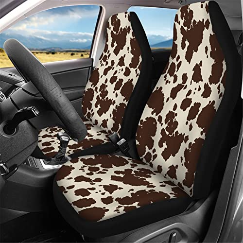 Wanyint Brown Cow Print Car Seat Cover Full Seat For Front Back Seats Adorable Animal Fur Print Steering Wheel Covers, Auto Seat Belt Pads Cup Holder Coaster Key Chains For Women Men #TOP1