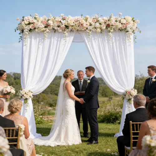 Image of 10ft x 10ft White Backdrop Curtains for Parties, Polyester Fabric Backdrop Drapes with Rod Pockets for Weddings, Birthday, Halloween, Photography, Christmas Party Background Curtain, 2 Panels