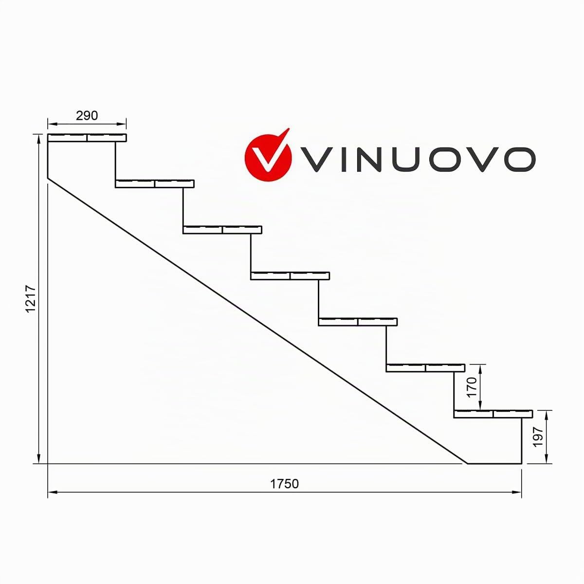 Scala esterna BERLIN, 7 gradini, Altezza 122cm, Larghezza 60cm, senza alzate, Scala in kit in Legno Autoclave- Vinuovo