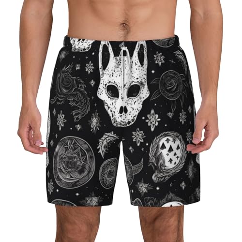 Short de bain gothique homme motif tête de mort chat lune maillot de bain noir