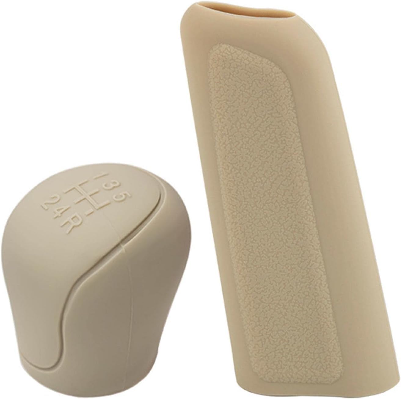 AAKICHI 2Pcs Set Silicone Gear Shift Knob Cover Car Handbrake Cover Anti-Slip Grip Design Universal Silicon Cover For Car (Beige)