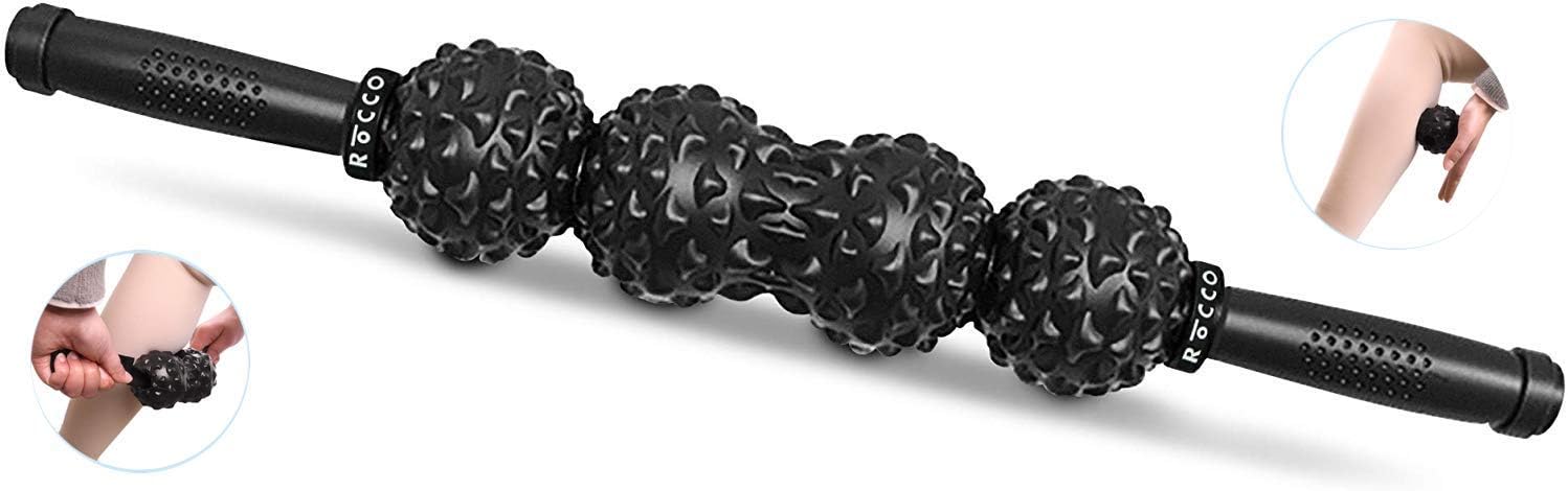 Muscle Roller Massage Stick for Athletes (8-Piece) with 2 Therapy Massage Balls & 1 Peanut Double Massage Ball for Home Gym Kit