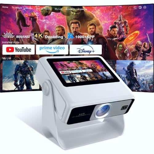 Image of 4k Support Projector with WiFi and Bluetooth,TouchScreen Portable Outdoor Smart Projector Auto Focus & Touch Control, Built-in 1,000+ Apps Native 1080P Mini Portable Movie Proyector for Home Theater