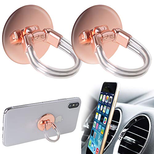 Two Set Air Vent Cell Phone Ring Holder Stand, Universal Ring Phone Holder for Car, Finger Grip Phone Holder for iPhone and Cellphones (Rose Gold)