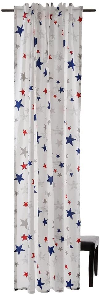 Homing Cortina infantil – trabillas ocultas – Cortina decorativa para habitación infantil – Cortina 100% algodón 140 x 245 cm blanco/rojo/azul