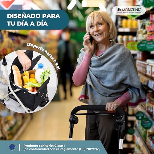 Miniatura 3 de Mobiclinic , Andador Plegable, Carro De La Compra Con Asiento, Coliseo, Monomando, Acero, Gran Cesta, Respaldo Y Acolchado, Sistema Frenado, Ruedas 360 , Negro
