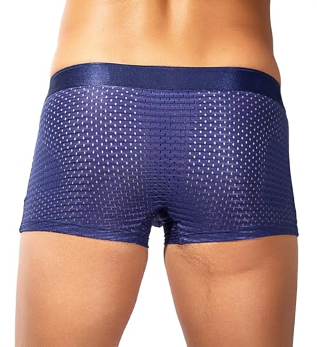 Mens Sexy Underwear ice silk Mesh Breathable Boxer Briefs Cool Hollow Trunks4