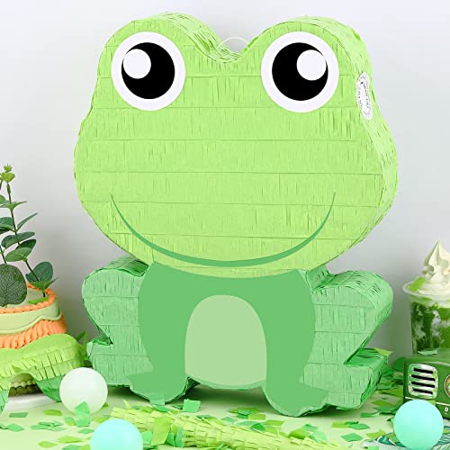 3 Pcs Cow Dog Frog Panda Pinata Farm Birthday Party Favors Decorations Supplies Include Large Pinata, Stick, Paper Blindfolds For Barnyard Theme Country Outdoor Party Games For Kids (Frog) #TOP6