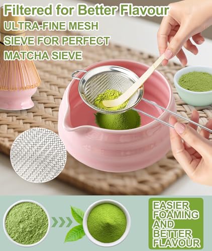 Miniatura 3 de Jber Matcha Kit Rosa 7 Piezas - Kit Té Matcha De Ceremonia Japonesa Con Tazón Con Pico, Batidor De Bambú Chasen Y Accesorios Completos, El Juego De Matcha Pink Perfecto Para Amantes Del Té Matcha