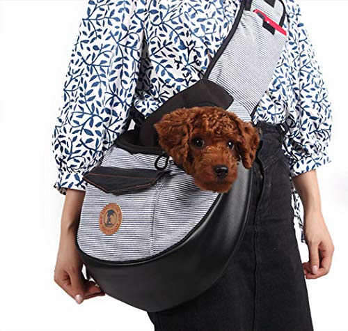 Aidou Pet Dog Sling Carrier Breathable Cotton Stripe Travel Bag With Pocket Adjustable Padded Strap Hands Free Pet Sling Bag For Small Medium Dogs Cats (Grey) #TOP1