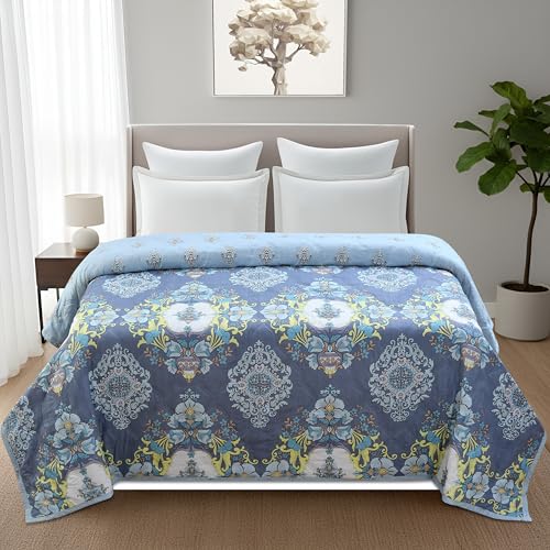 Image of Home Stylish Luxury Ultrasonic Punch AC Comforter Blanket - Quilted Microfiber Floral Pattern, Lightweight Breathable Hypoallergenic All‑Season Blanket for Bedroom, Travel (228x228 Cm) Royal Blue