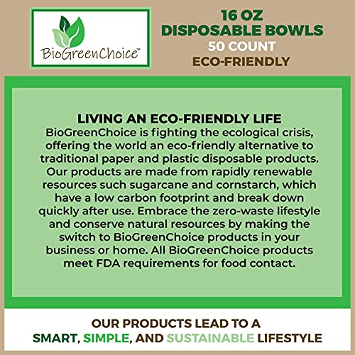 Biogreenchoice Eco-Friendly 16 Oz. Large Bowls [50 Count], Bagasse/Natural Sugarcane Disposable Soup Bowl, Sturdy & Heavy-Duty White Party Bowl – Microwave Safe #TOP3
