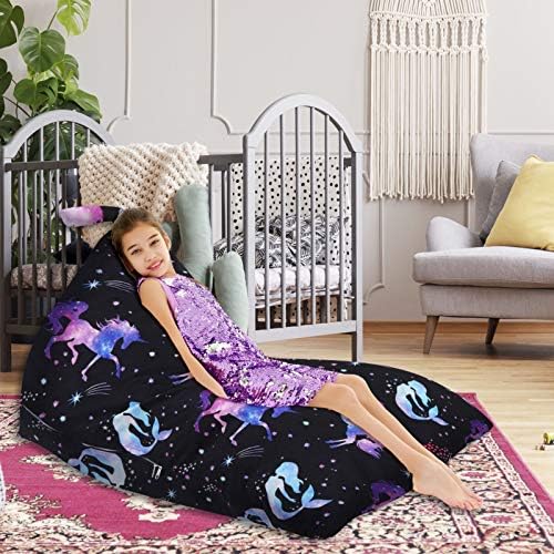 olyee 200L Animal Storage Bean Bag Cover, Kids Toy Storage Organizer Stuffie Seat Soft Velvet Floor Foldable Chair Sofa Seat Cover for Kids and Adults(Unicorn)
