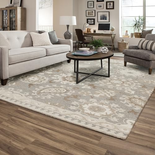 Oriental Weavers Craft Hand-Made Wool Area Rug - 93003-10' x 13' - in Grey/Sand - Scandinavian Inspired, Hand-Made Wool Rugs, Family, Dining, Living Room Rug