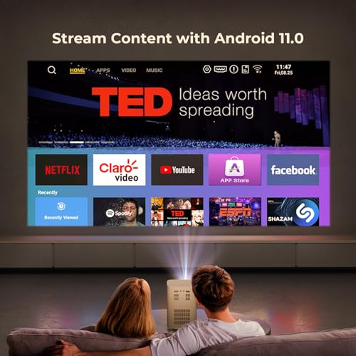 Beamer, 10000 Lumen,Mini Projektor,BYINTEKX15 Autofokus/Trapezkorrektur6D,Android 11.0,Tragbarer Filmprojektor 720p Unterstützt für Kindergeschenk, Heimkino, kompatibel mit Smartphone/Laptop /MP3 – Bild 3
