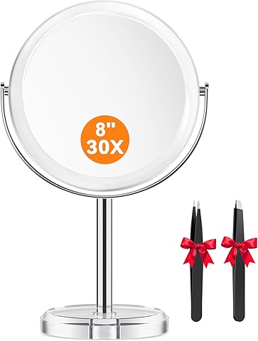 Auxmir Espejo Maquillaje con Aumento 1X/30X Doble Cara de Mesa Baño, Giratorio 360°para Afeitado Depilación Cejas Sobremesa Impermeable, Φ20cm