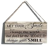 Positive Sign Farmhouse Let Your Smile Change The World Wooden Hanging Sign Rustic Retro Wall Art De