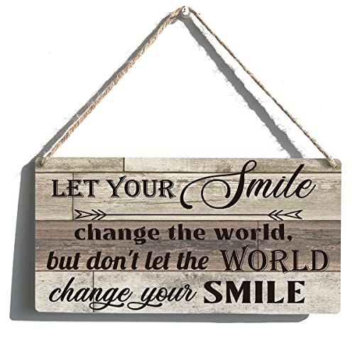 Positive Sign Farmhouse Let Your Smile Change The World Wooden Hanging Sign Rustic Retro Wall Art Decor Home Decoration 12 X 6 Inches #TOP27