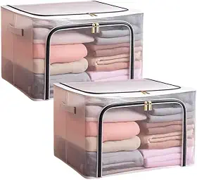 Kit 2 Caixas Organizadora Dobrável 24L em PVC Transparente com Zíper Duplo – Abertura Frontal e Superior – Para Armários e Guarda-Roupas (24 Litros)