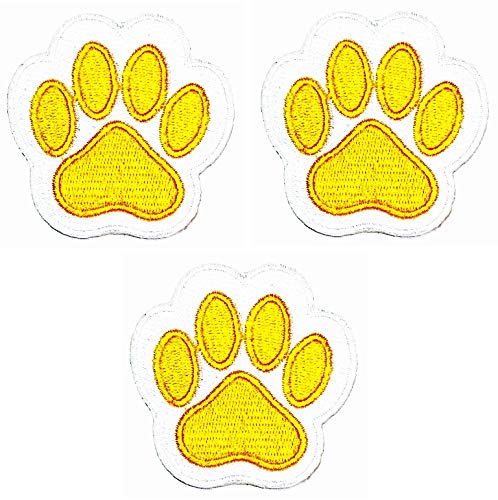 Umama Patch Set of 3 Cute Puppy Paw Print Yellow Cartoon Embroidered Iron On Patch Paw Sticker Craft Fabric Accessory Sewing Jacket Polo T-Shirt Hat Bag Clothing