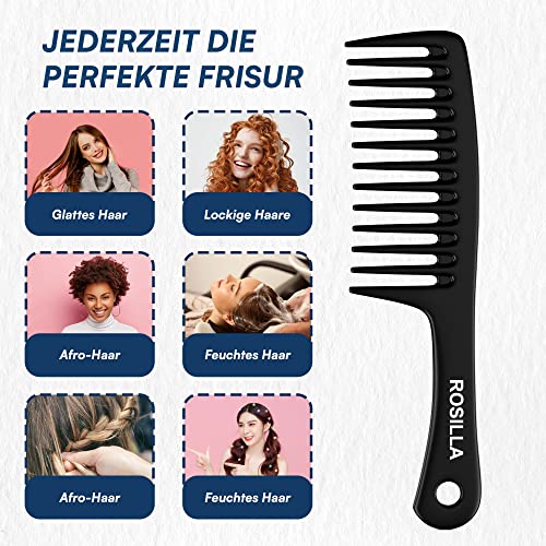 Foto von ROSILLA Lockenkamm für alle Haartypen ohne Reißen der Haare. Antistatischer Kamm für Locken mit glatten und gut abgerundeten Fingern 24,5 cm bruchsicher