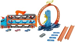 Hot Wheels Speedway Hauler Storage Carrier with 3 1:64 Scale Cars & Convertible 6-Foot Drag Race Track for Kids 4 to 8 years Old & GLC90 Track Builder Unlimited Loop Kicker Pack