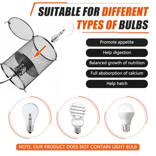 Image of VIHOSE 1 Pcs Reptile Heat Lamp Guard with 150W Ceramic Heat Emitter Basking Anti Scald Heating Lamp Holder Mesh Cage Reptile Protection Lampshade for Lizard Snake Without Bulb (5.5 Inch,White,Black)