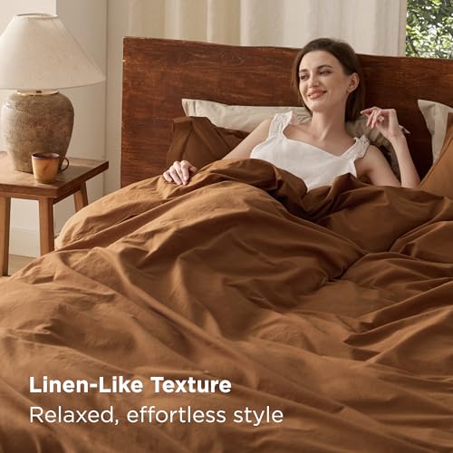 Bedsure 100% Washed Cotton Duvet Cover King Size - Hazelnut Brown Minimalist Cotton Duvet Cover Linen Like Breathable - GentleSoft™ Plain Simple Bedding (Hazelnut Brown, King, 104"x90")