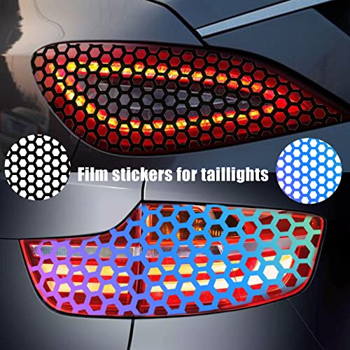 2Pcs Car Rear Tail Light Lamp Stickers Honeycomb Type Decal, Car Diy Self Adhesive Tint Film Sheet For Car Rear Headlight Headlight Taillight Cover Trim 18.89'' X 11.81''(Black) #TOP6