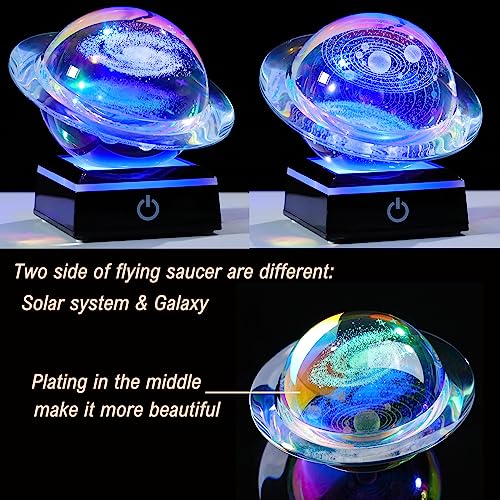 3d Solar System Model Galaxy Crystal Ball 80mm 3.15inch - Saturn Shape Outer Space Astronomy Gifts Room Decor Unique Gifts For Men Him Birthday Dad Physics Science Teacher Night Light Planet Lamp