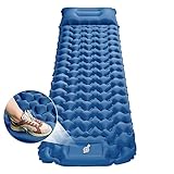 LAMA Aufblasbare Luftmatratze Camping Isomatte Selbstaufblasbare Isomatte 200x70x10cm Ultraleichte Schlafmatte mit Fußpresse Luftpumpe Kissen für Camping Backpacking Wandern Reisen Zelten Strand,Blau