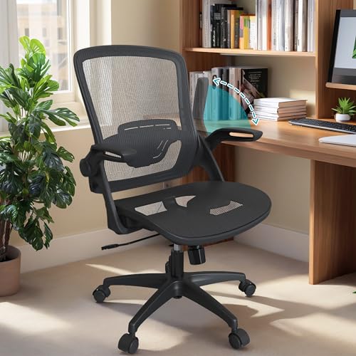 Image of KIZECK Full Mesh Ergonomic Home Office Computer Desk Chair with Flip Up Arms Height Adjustable Swivel Wheels for Adult