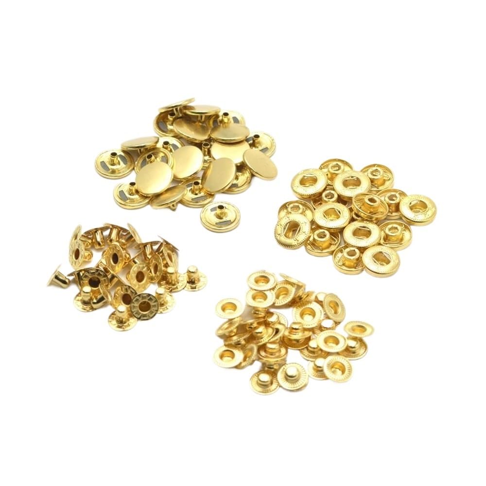 Sunrrafck Golden Color 10Sets Brass Material Press Studs Sewing Snap Buttons Fasteners Leather Craft Clothes Bags(,17Mm)