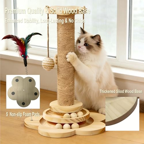 Sudehfei Wooden Cat Scratching Post, 4 in 1 Cat Scratcher Kitten Toys by Sudehfei - Used condition - Image 6
