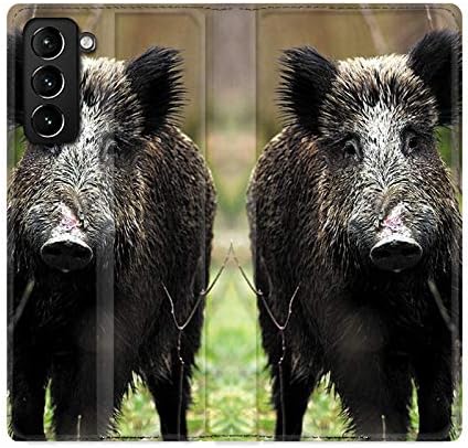 Cokitec Leather Wallet Case for Samsung Galaxy S21 Plus Wild Boar Hunting Wood