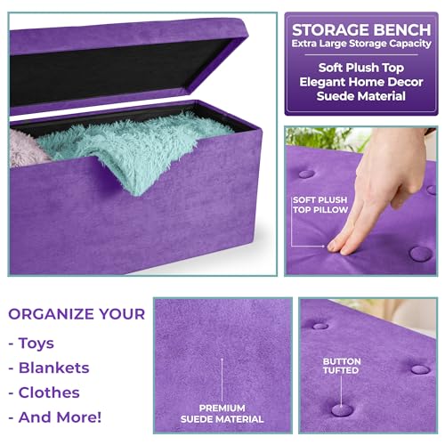 Sorbus Collapsible Storage Ottoman Bench (Purple, Medium (15” x 30” x 15”)) - image 8