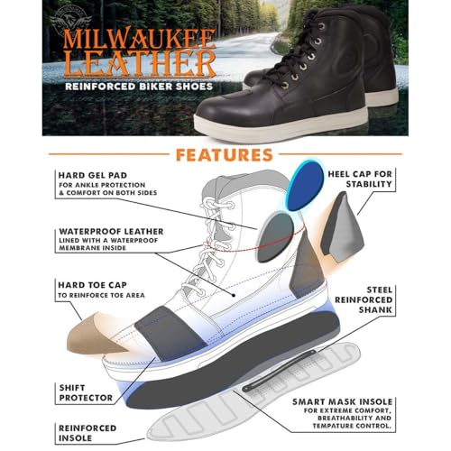 Milwaukee Leather MBM9002 Men's Black Leather Reinforced Street Biker Riding Shoes w/Shift Protect Ankle Support - 9.5 by Milwaukee Leather - Image 4