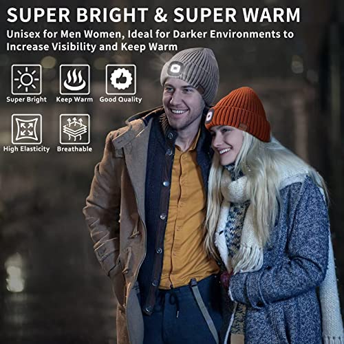 Beanie With Light For Men 2 Pack, Hat With Light Built In Rechargeable Winter Warm Knitted Headlamp Caps, Gift For Men Dads Husband Led Beanie Hats With Light(Black&Light Gray) #TOP6